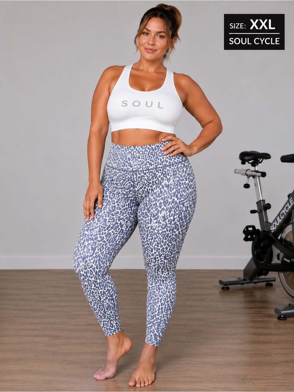 soulcycle Blue and White Leopard Print High-Rise Leggings